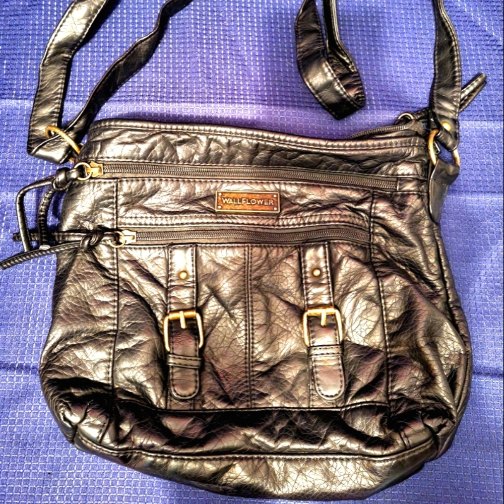 Wallflower Black Leather Crossbody Purse